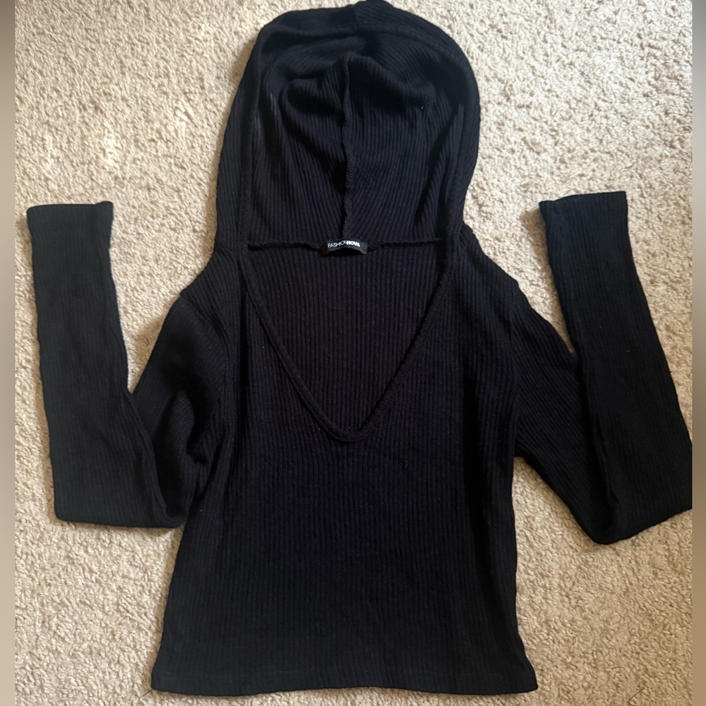 Crop long shirt with hood